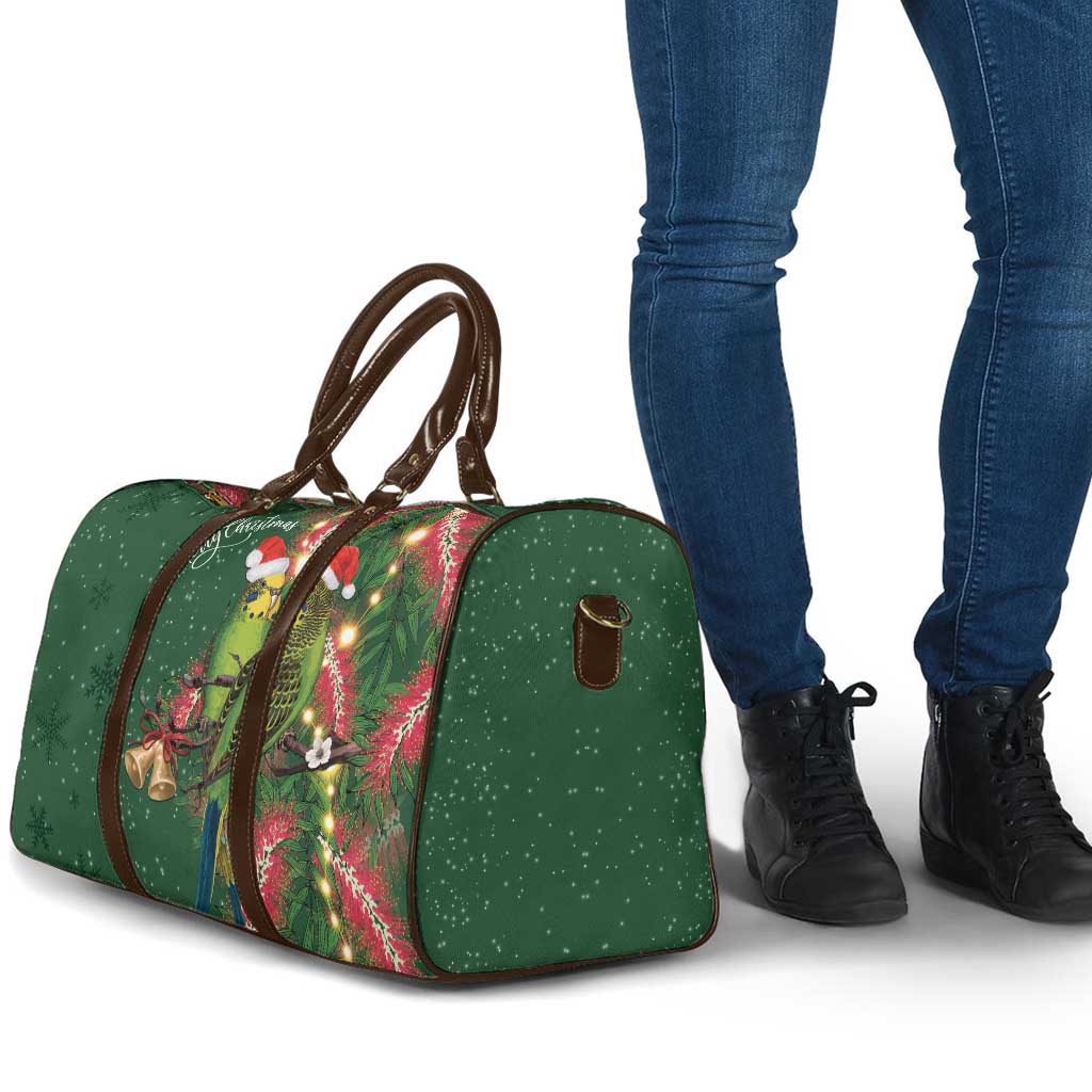 Green Budgerigars on Callistemon Travel Bag Merry Christmas Aussie - Aussie Hoodie