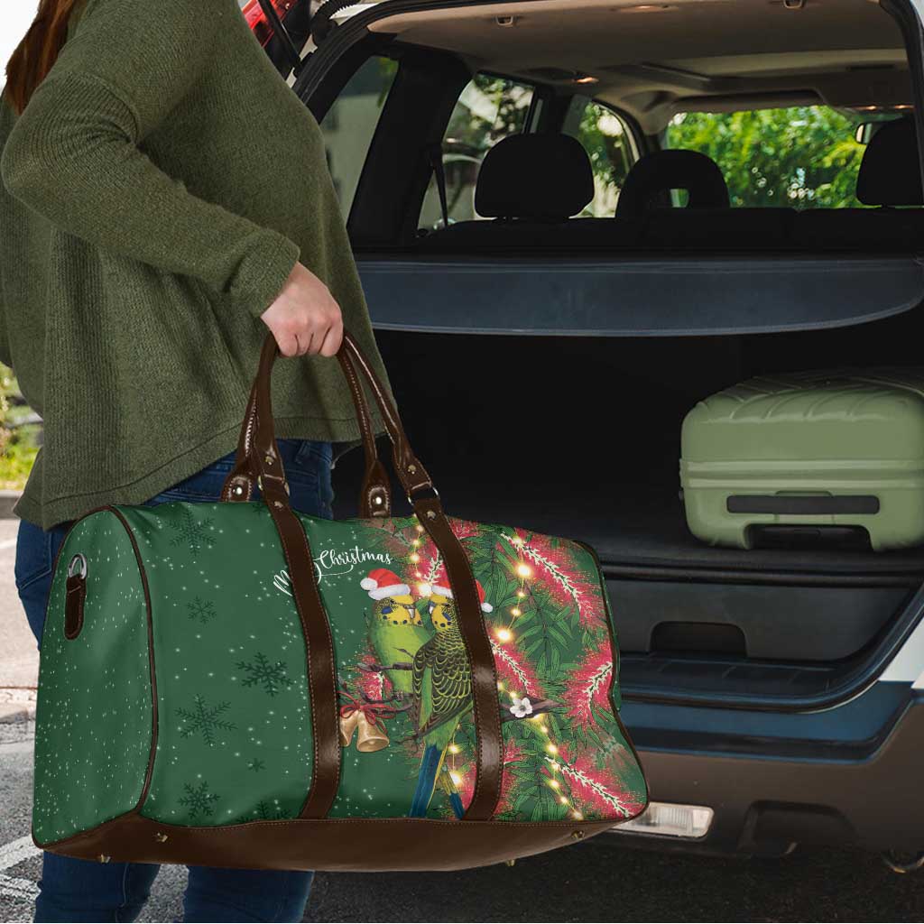 Green Budgerigars on Callistemon Travel Bag Merry Christmas Aussie - Aussie Hoodie
