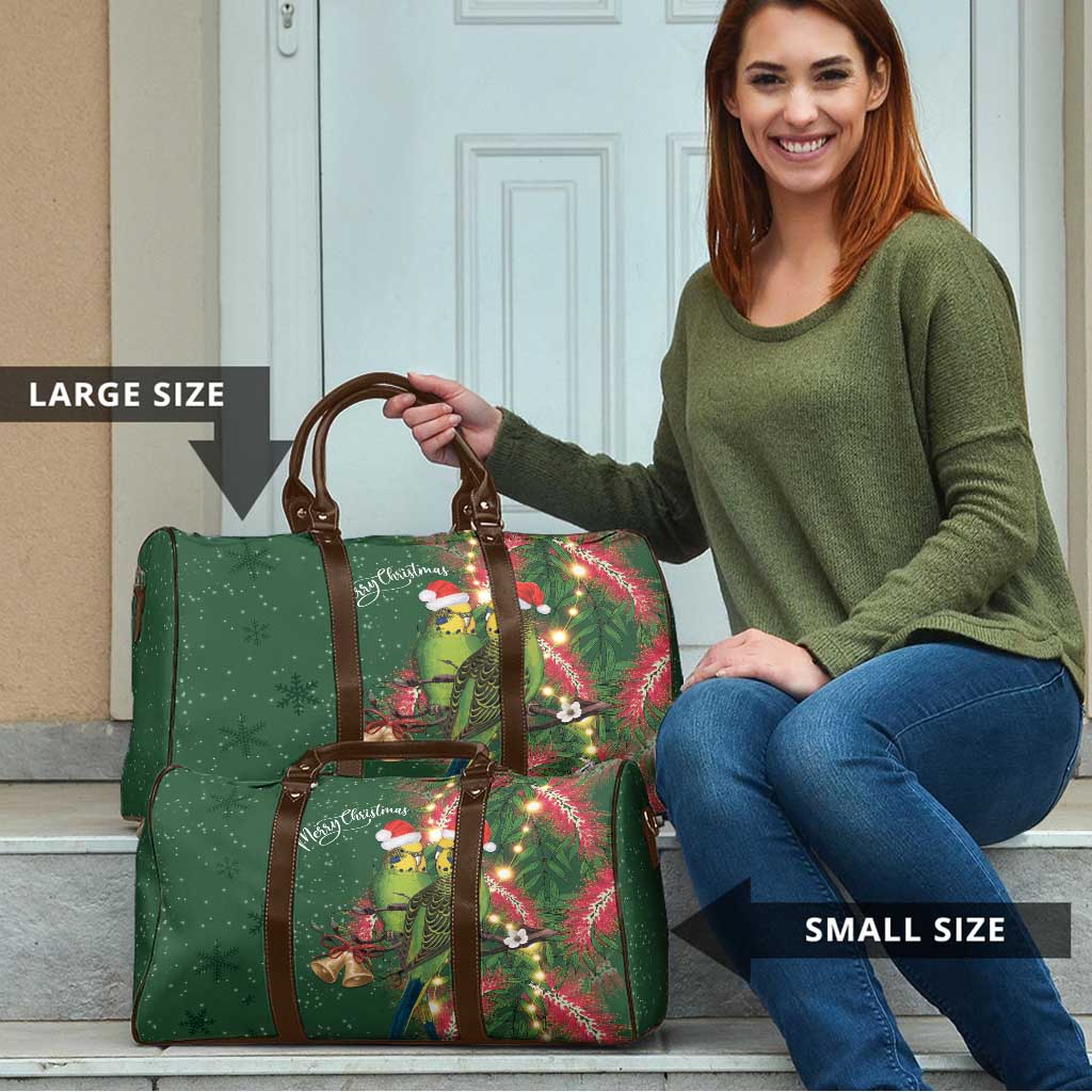 Green Budgerigars on Callistemon Travel Bag Merry Christmas Aussie - Aussie Hoodie