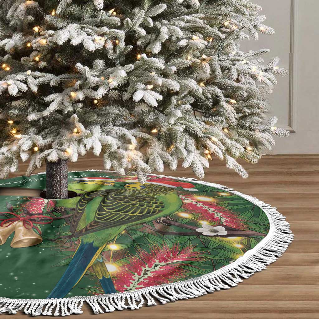 Green Budgerigars on Callistemon Merry Christmas Aussie Tree Skirt - Aussie Hoodie