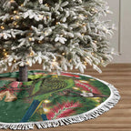 Green Budgerigars on Callistemon Merry Christmas Aussie Tree Skirt - Aussie Hoodie