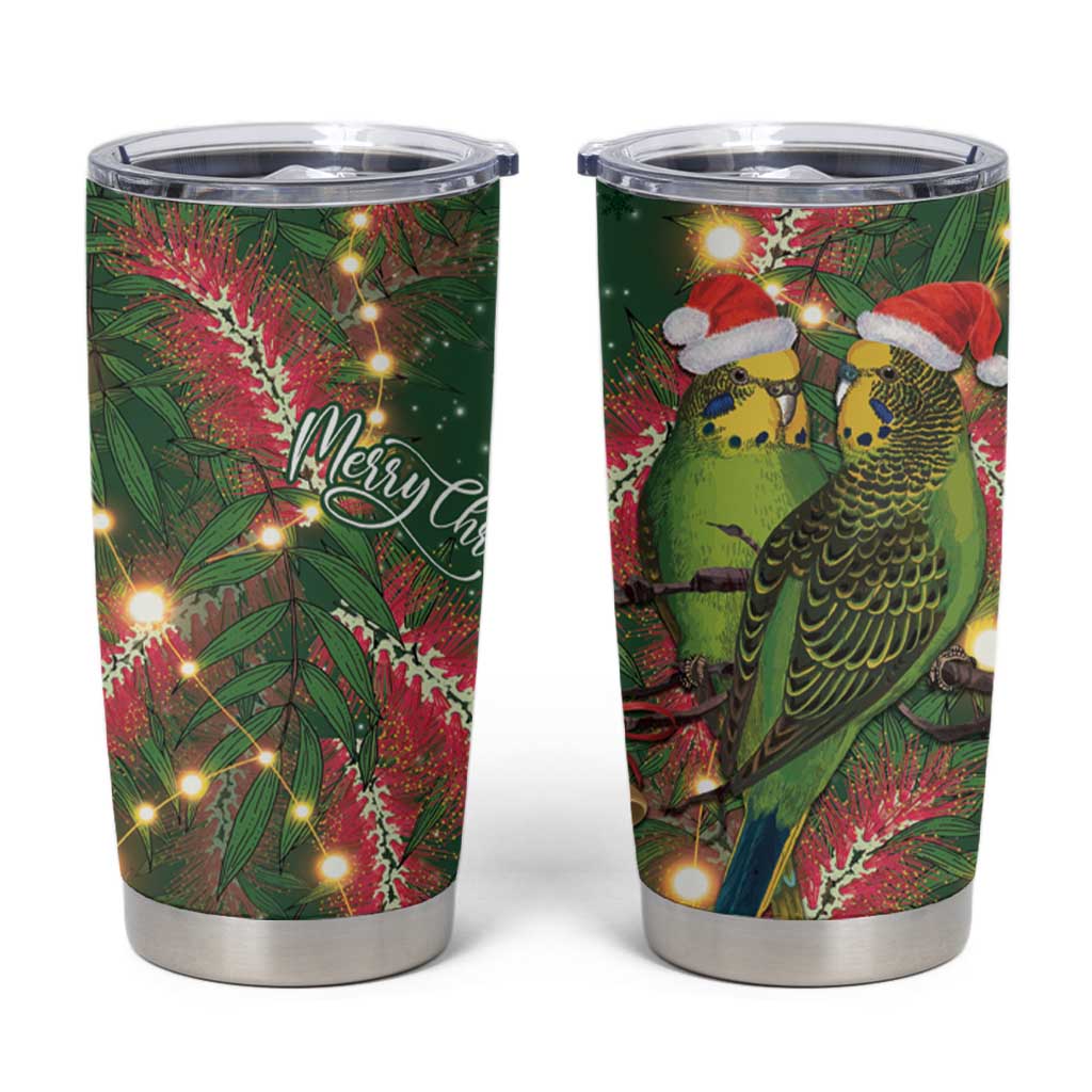 Green Budgerigars on Callistemon Tumbler Cup Merry Christmas Aussie - Aussie Hoodie