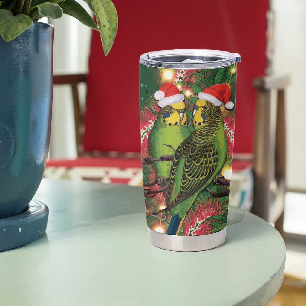 Green Budgerigars on Callistemon Tumbler Cup Merry Christmas Aussie - Aussie Hoodie