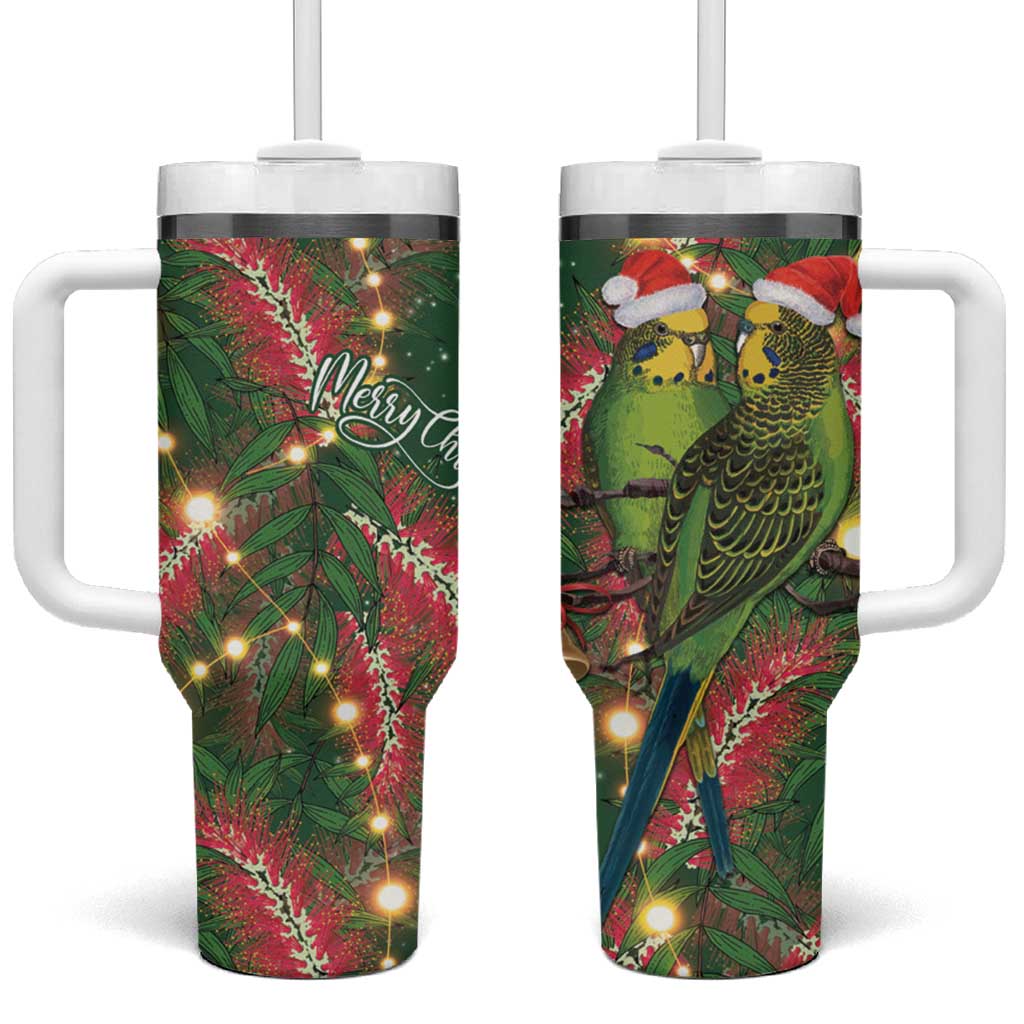 Green Budgerigars on Callistemon Tumbler With Handle Merry Christmas Aussie - Aussie Hoodie
