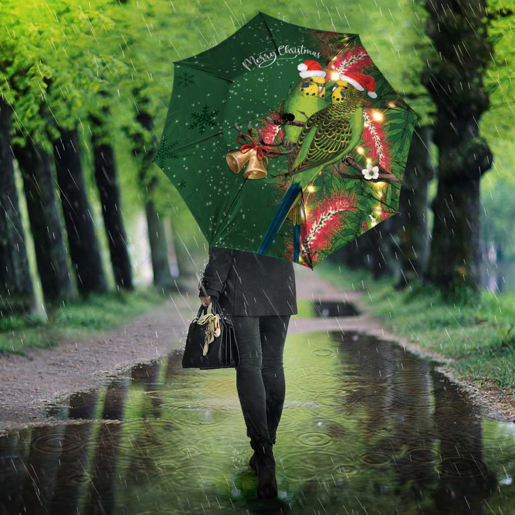 Green Budgerigars on Callistemon Umbrella Merry Christmas Aussie - Aussie Hoodie