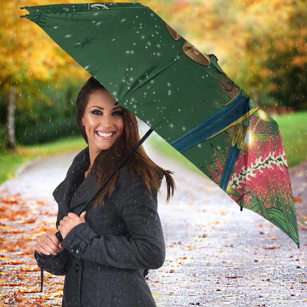 Green Budgerigars on Callistemon Umbrella Merry Christmas Aussie - Aussie Hoodie