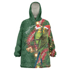 Green Budgerigars on Callistemon Wearable Blanket Hoodie Merry Christmas Aussie - Aussie Hoodie