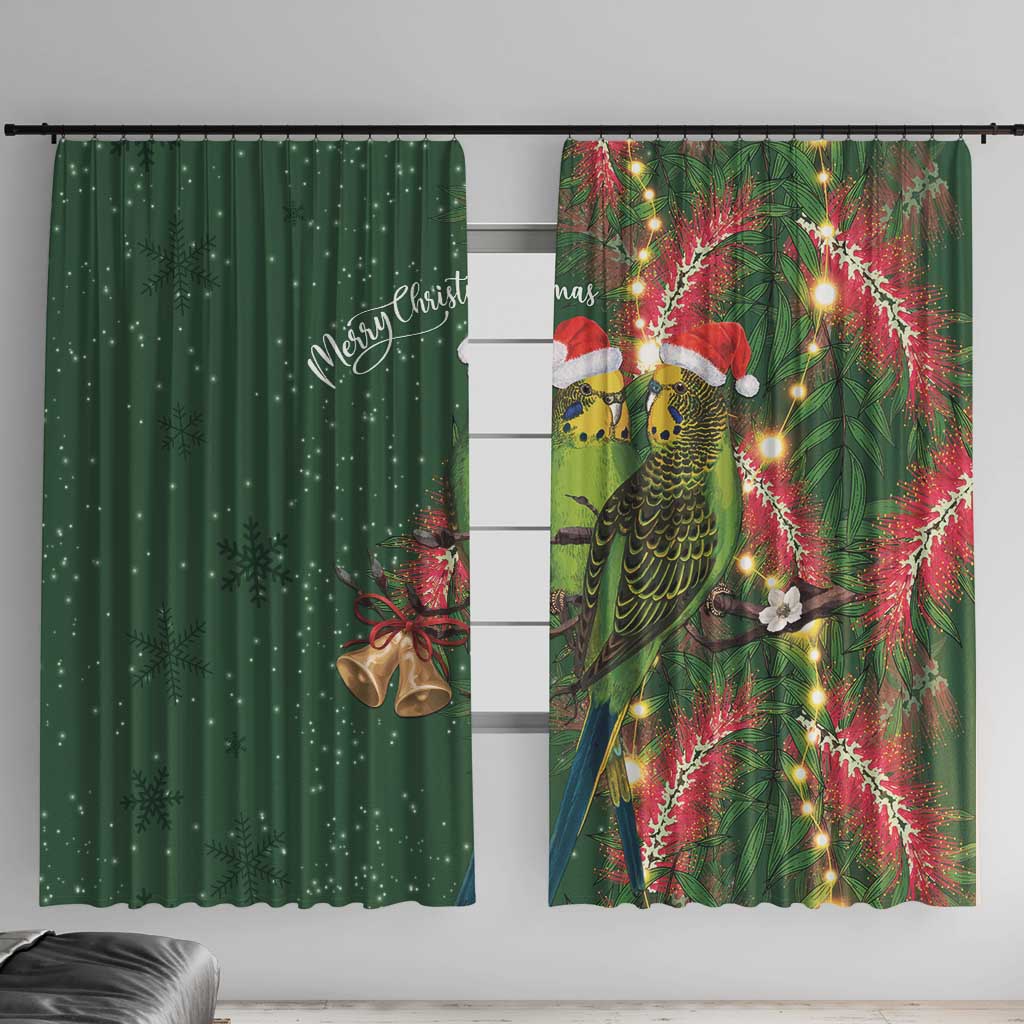 Green Budgerigars on Callistemon Window Curtain Merry Christmas Aussie - Aussie Hoodie