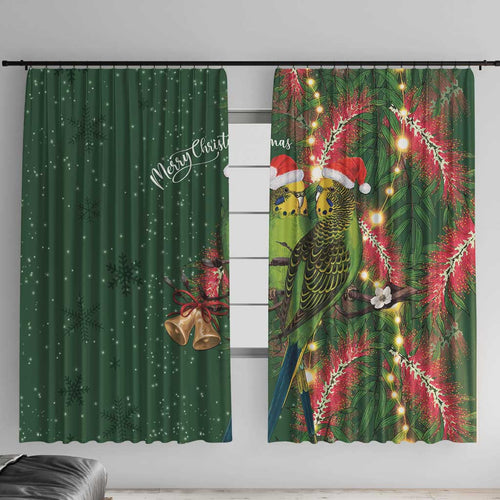 Green Budgerigars on Callistemon Window Curtain Merry Christmas Aussie - Aussie Hoodie