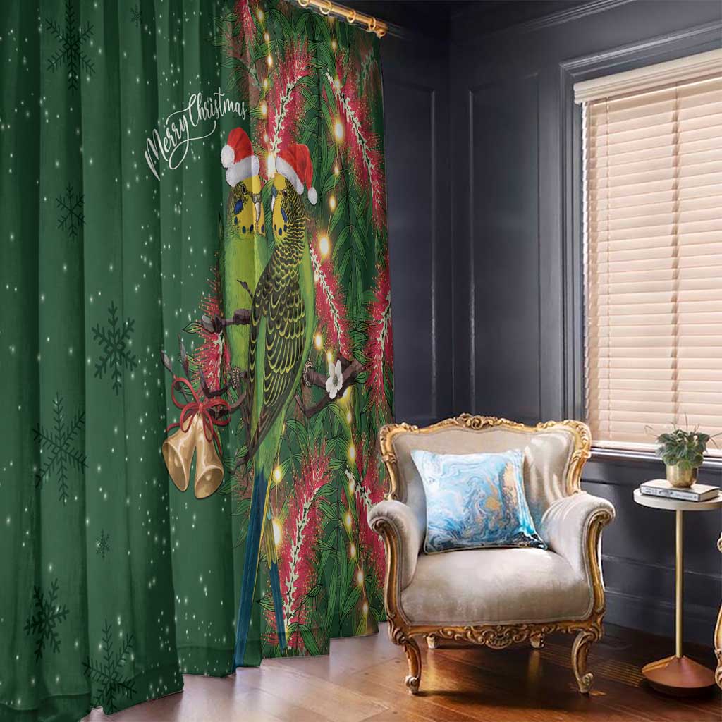 Green Budgerigars on Callistemon Window Curtain Merry Christmas Aussie - Aussie Hoodie