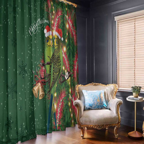 Green Budgerigars on Callistemon Window Curtain Merry Christmas Aussie - Aussie Hoodie