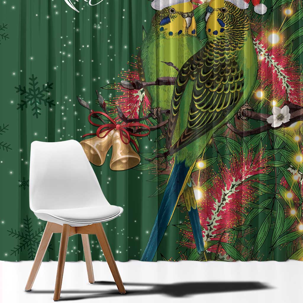 Green Budgerigars on Callistemon Window Curtain Merry Christmas Aussie - Aussie Hoodie