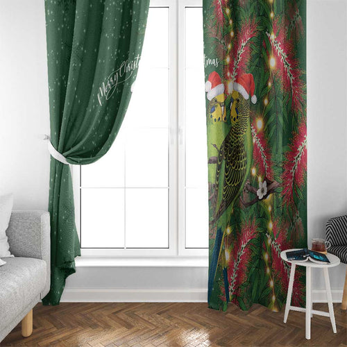 Green Budgerigars on Callistemon Window Curtain Merry Christmas Aussie - Aussie Hoodie