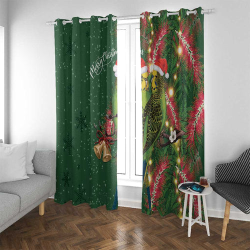 Green Budgerigars on Callistemon Window Curtain Merry Christmas Aussie - Aussie Hoodie