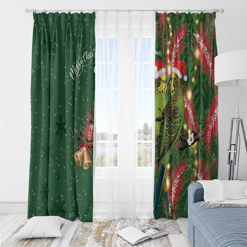 Green Budgerigars on Callistemon Window Curtain Merry Christmas Aussie - Aussie Hoodie