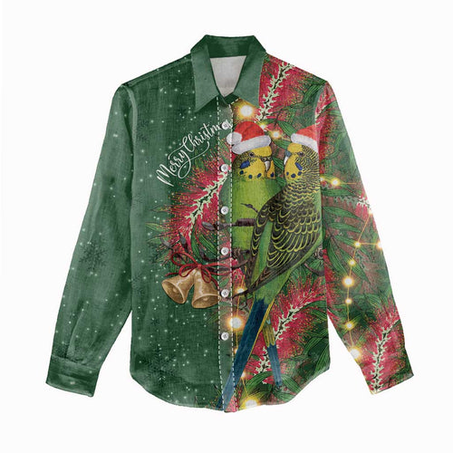 Green Budgerigars on Callistemon Women Casual Shirt Merry Christmas Aussie - Aussie Hoodie