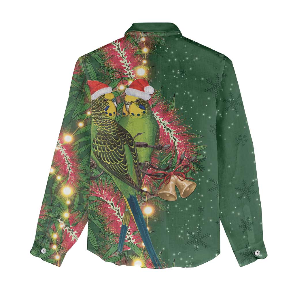 Green Budgerigars on Callistemon Women Casual Shirt Merry Christmas Aussie - Aussie Hoodie