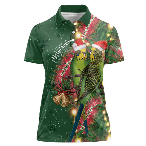 Green Budgerigars on Callistemon Women Polo Shirt Merry Christmas Aussie - Aussie Hoodie