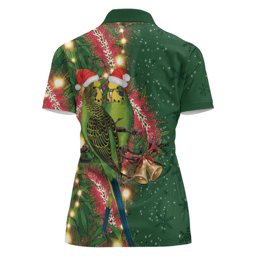 Green Budgerigars on Callistemon Women Polo Shirt Merry Christmas Aussie - Aussie Hoodie