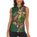 Green Budgerigars on Callistemon Women Sleeveless Polo Shirt Merry Christmas Aussie - Aussie Hoodie