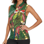 Green Budgerigars on Callistemon Women Sleeveless Polo Shirt Merry Christmas Aussie - Aussie Hoodie