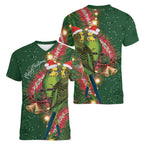 Green Budgerigars on Callistemon Women V-Neck T-Shirt Merry Christmas Aussie - Aussie Hoodie