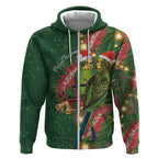 Green Budgerigars on Callistemon Zip Hoodie Merry Christmas Aussie - Aussie Hoodie