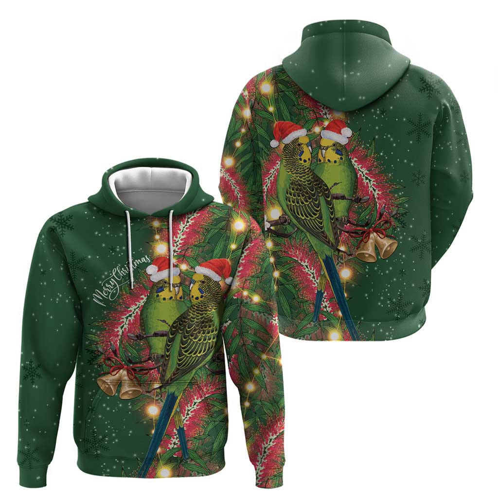 Green Budgerigars on Callistemon Zip Hoodie Merry Christmas Aussie - Aussie Hoodie