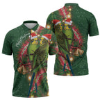 Green Budgerigars on Callistemon Zipper Polo Shirt Merry Christmas Aussie - Aussie Hoodie