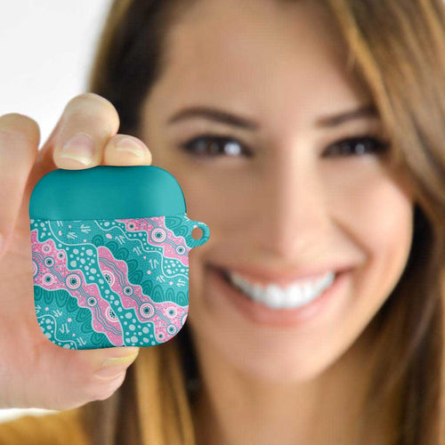 Hereditary Cancer Awareness Australia Indigenous AirPods Case Pink and Teal - Aussie Hoodie