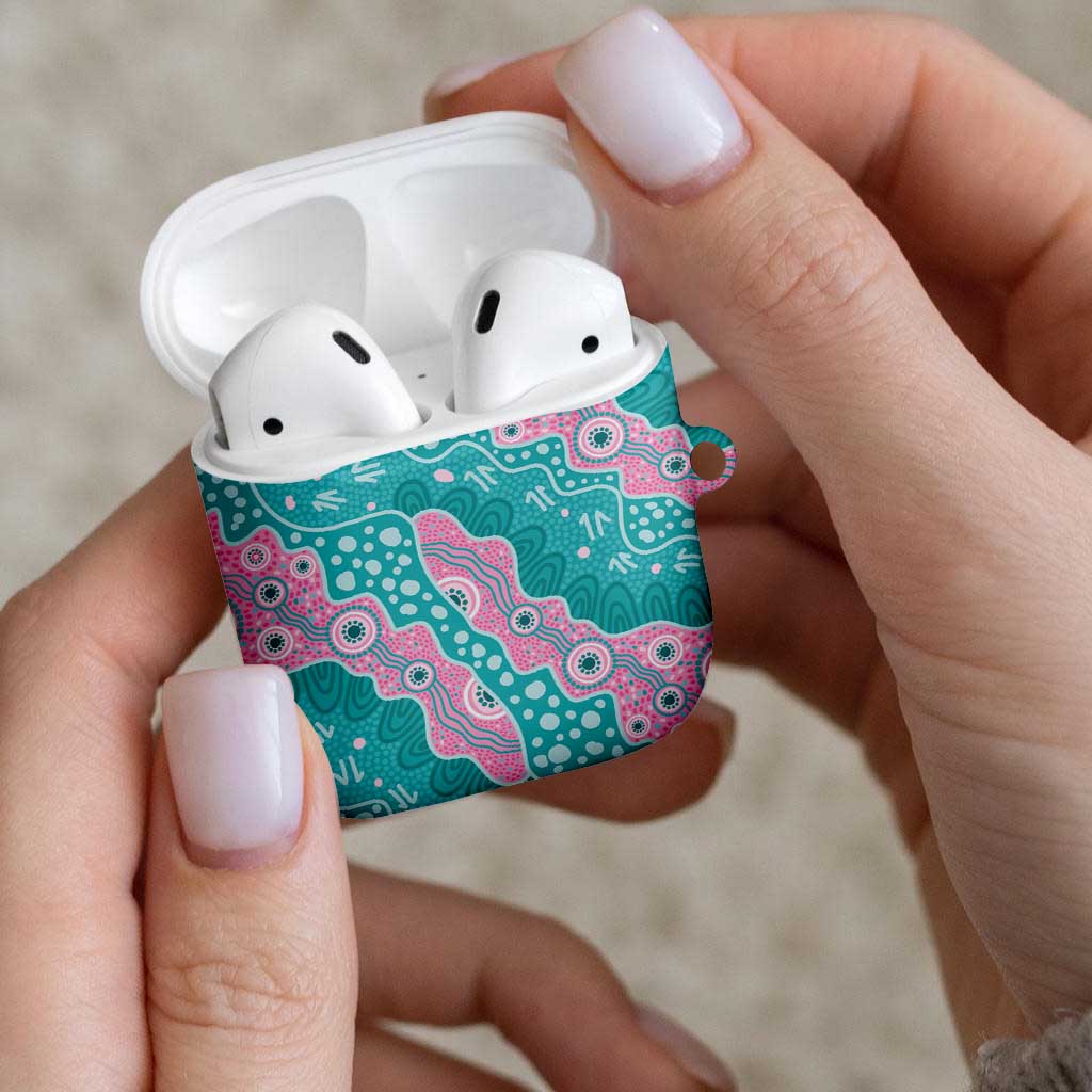 Hereditary Cancer Awareness Australia Indigenous AirPods Case Pink and Teal - Aussie Hoodie