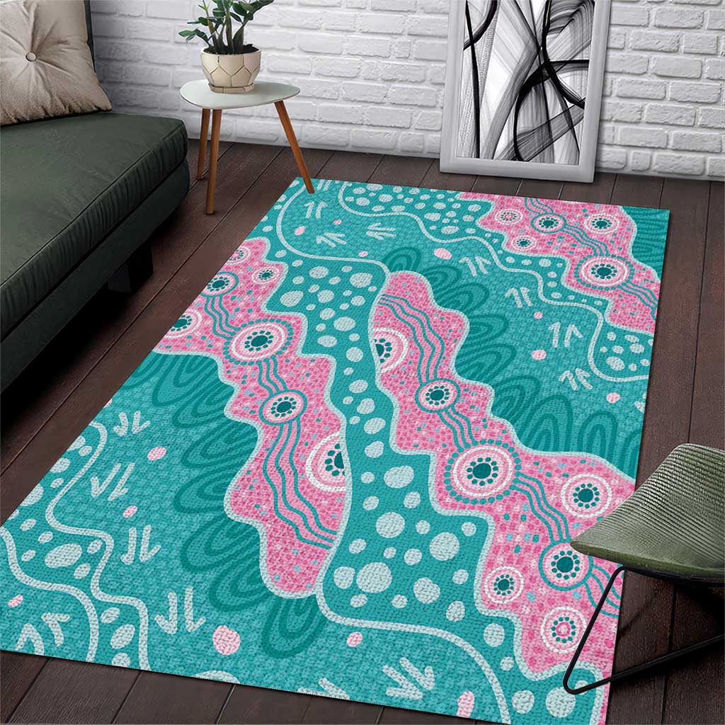 Hereditary Cancer Awareness Australia Indigenous Area Rug Pink and Teal - Aussie Hoodie