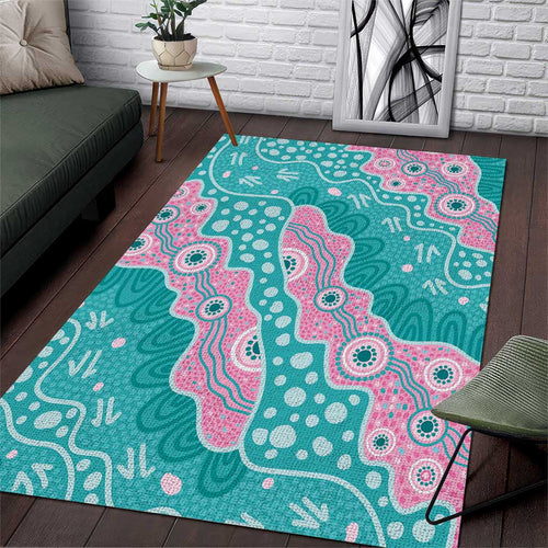 Hereditary Cancer Awareness Australia Indigenous Area Rug Pink and Teal - Aussie Hoodie
