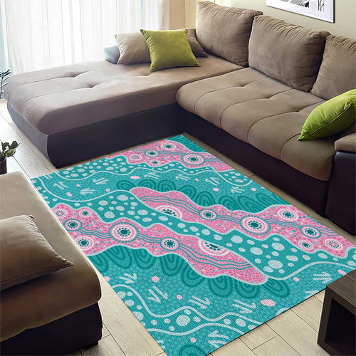 Hereditary Cancer Awareness Australia Indigenous Area Rug Pink and Teal - Aussie Hoodie
