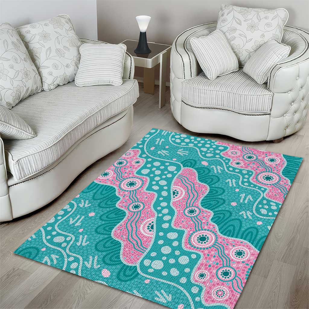 Hereditary Cancer Awareness Australia Indigenous Area Rug Pink and Teal - Aussie Hoodie