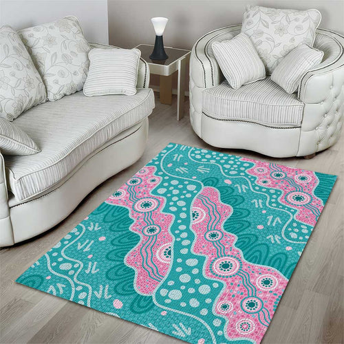 Hereditary Cancer Awareness Australia Indigenous Area Rug Pink and Teal - Aussie Hoodie