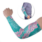 Hereditary Cancer Awareness Australia Indigenous Arm Sleeves Pink and Teal - Aussie Hoodie
