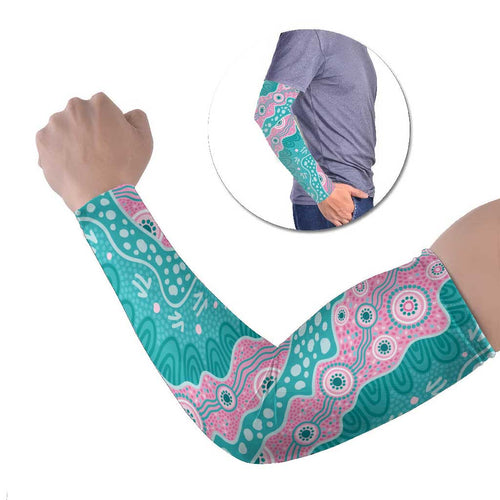 Hereditary Cancer Awareness Australia Indigenous Arm Sleeves Pink and Teal - Aussie Hoodie
