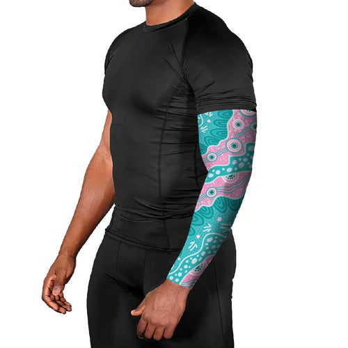 Hereditary Cancer Awareness Australia Indigenous Arm Sleeves Pink and Teal - Aussie Hoodie
