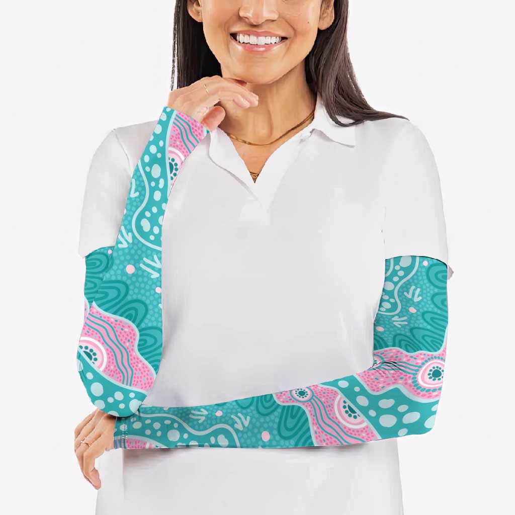 Hereditary Cancer Awareness Australia Indigenous Arm Sleeves Pink and Teal - Aussie Hoodie
