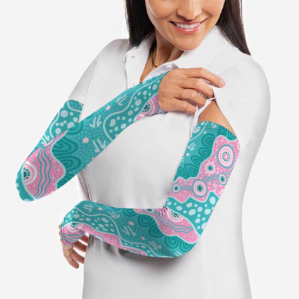 Hereditary Cancer Awareness Australia Indigenous Arm Sleeves Pink and Teal - Aussie Hoodie