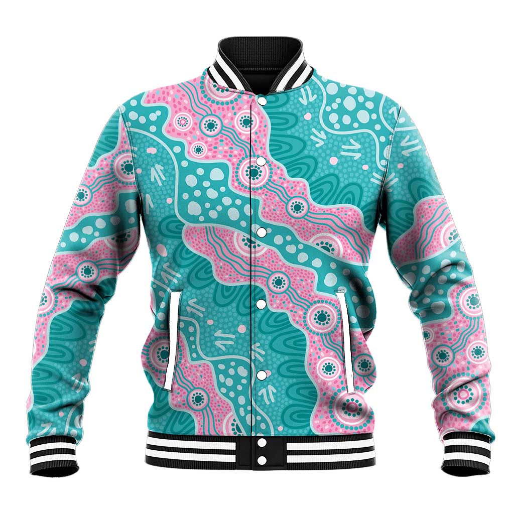 Hereditary Cancer Awareness Australia Indigenous Baseball Jacket Pink and Teal - Aussie Hoodie