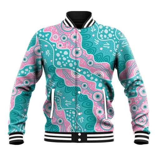 Hereditary Cancer Awareness Australia Indigenous Baseball Jacket Pink and Teal - Aussie Hoodie