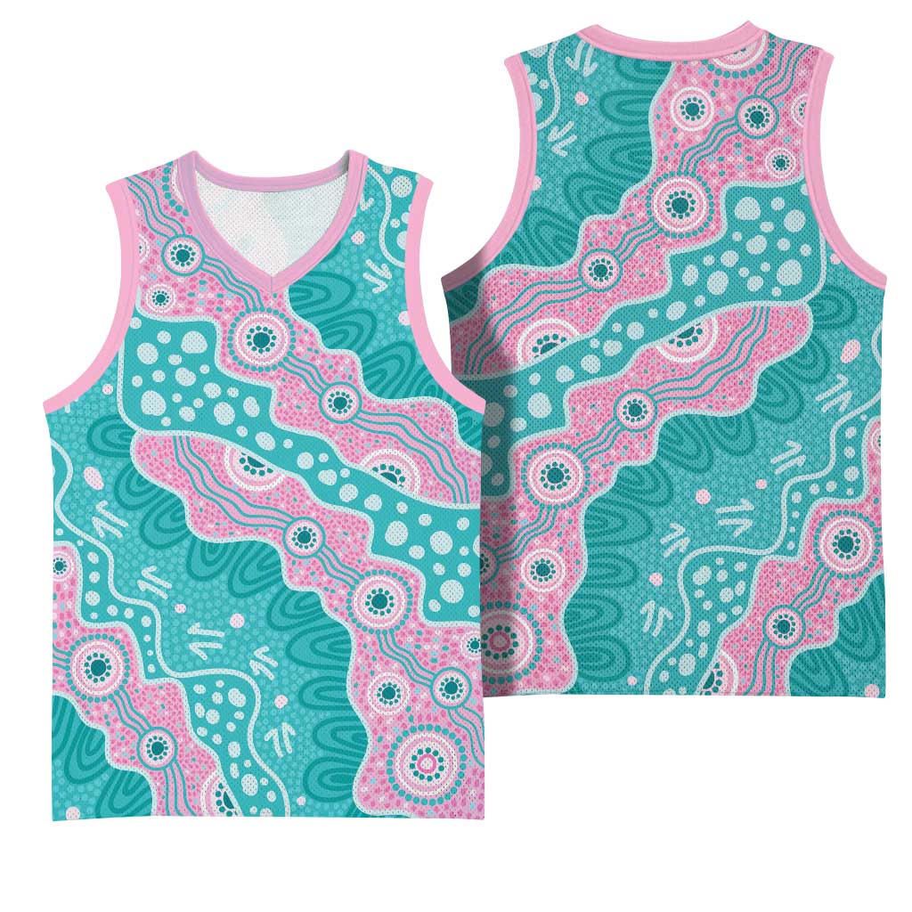 Hereditary Cancer Awareness Australia Indigenous Basketball Jersey Pink and Teal - Aussie Hoodie