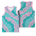 Hereditary Cancer Awareness Australia Indigenous Basketball Jersey Pink and Teal - Aussie Hoodie