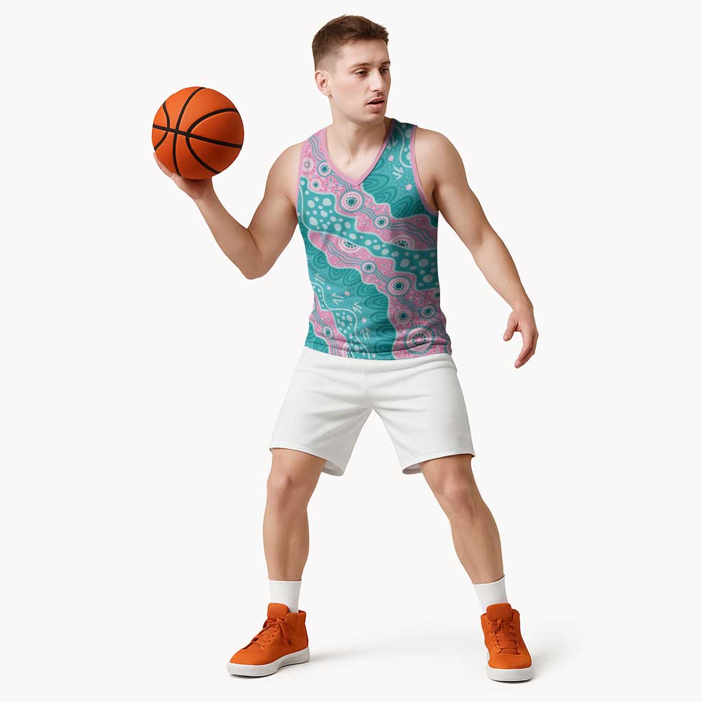 Hereditary Cancer Awareness Australia Indigenous Basketball Jersey Pink and Teal - Aussie Hoodie