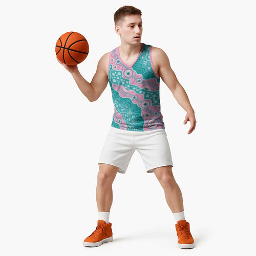 Hereditary Cancer Awareness Australia Indigenous Basketball Jersey Pink and Teal - Aussie Hoodie