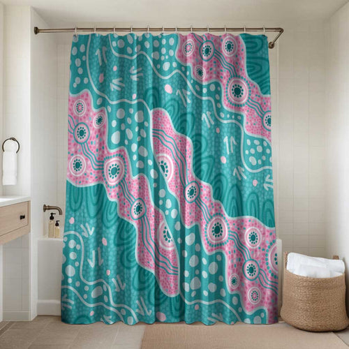 Hereditary Cancer Awareness Australia Indigenous Bathroom Set Pink and Teal - Aussie Hoodie