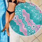 Hereditary Cancer Awareness Australia Indigenous Beach Blanket Pink and Teal - Aussie Hoodie