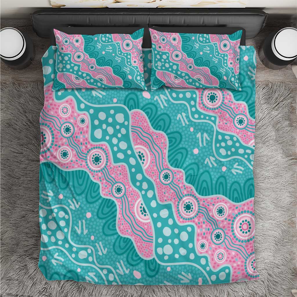Hereditary Cancer Awareness Australia Indigenous Bedding Set Pink and Teal - Aussie Hoodie